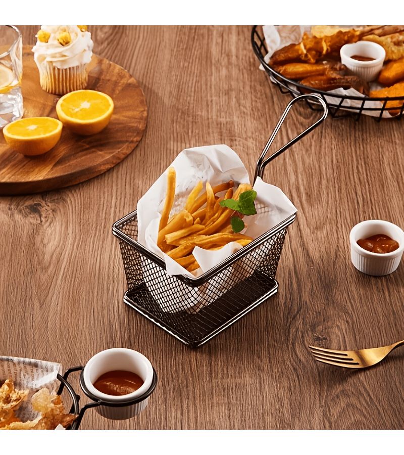 Black Small Round Basket for Fries Snack Chicken Plate - Image 5