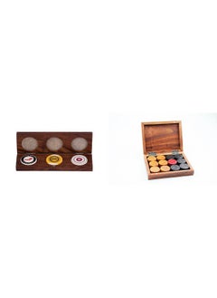 Synco Wooden Carrom Coins Set with Carrom Striker Professional 15g Combo Set, (Collector Edition Set of 3 Striker with Premia Coins - Sheesham Box)