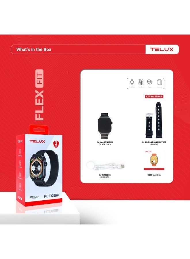 TELUX FLEXFIT Smart Calling Watch with 2.13” AMOLED Display, 4GB Memory, 3D Curved Screen, Bluetooth Calling, Health Monitoring, AI Voice Assistant, 7-Day Battery, Android & iOS App