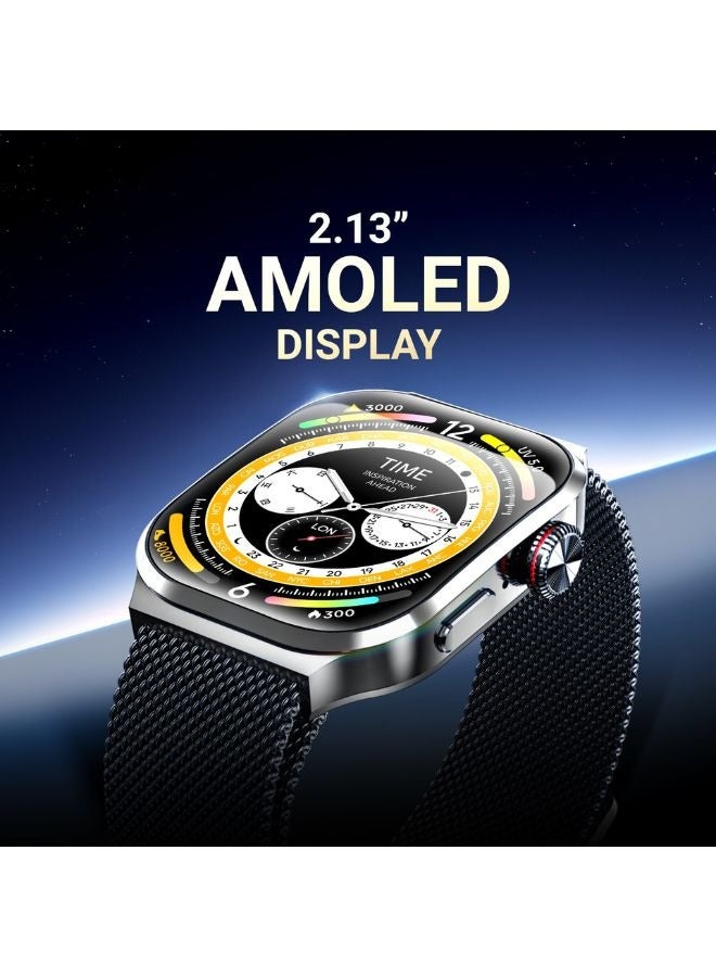 TELUX FLEXFIT Smart Calling Watch with 2.13” AMOLED Display, 4GB Memory, 3D Curved Screen, Bluetooth Calling, Health Monitoring, AI Voice Assistant, 7-Day Battery, Android & iOS App