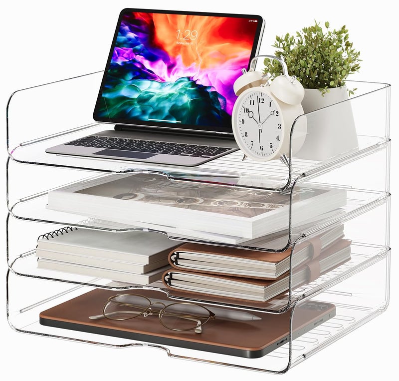 DCA Large Capacity Desk Organizer, 4 Tier Paper Organizer, File Organizer for Desk, Stackable Paper Tray for Office, Home and School - Image 1