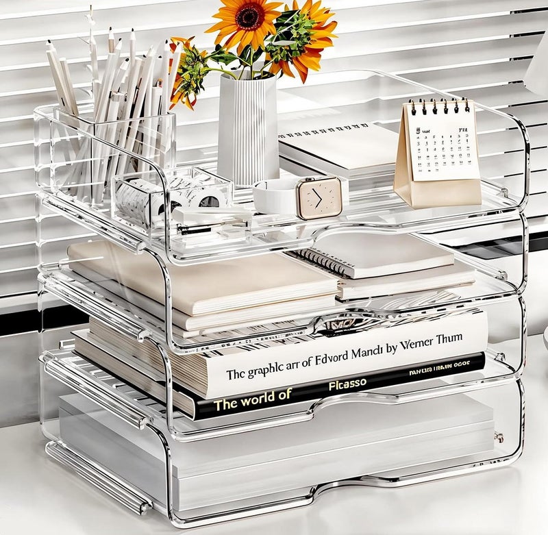 DCA Large Capacity Desk Organizer, 4 Tier Paper Organizer, File Organizer for Desk, Stackable Paper Tray for Office, Home and School - Image 3