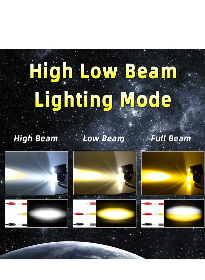 Motorcycle Driving Light LED High Low Beam Yellow White Fog 3 Modes Adjustable Bracket IP67 Waterproof 60W 3575SMD DC 9-30V Work Lamp Compatible with Tractor Truck Car SUV 2Pcs Black
