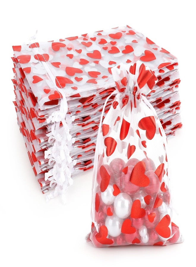Linsuminn Heart Organza Bags, Organza Bags 4"x6", 60 PCS Valentines Drawstring Gift Goodie Treat Bag, Small Mesh Bag Drawstring Gift Pouches Jewelry Mini Candy Pouch for Valentine's Day, Wedding Party Supply - Image 1