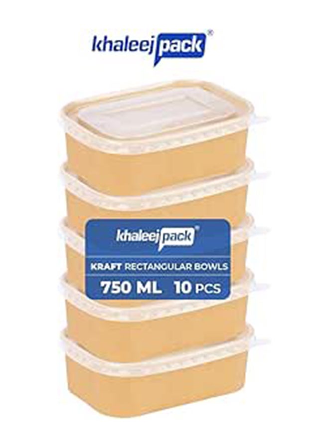 Khaleej Pack Kraft Salad Bowl with Lid [750ml - 26oz, Pack of 10], Disposable Bowls with Lids,100% Eco-friendly, Biodegradable, Microwave Safe, Heavy Duty, Takeaway Container for Party, Dessert - Image 1