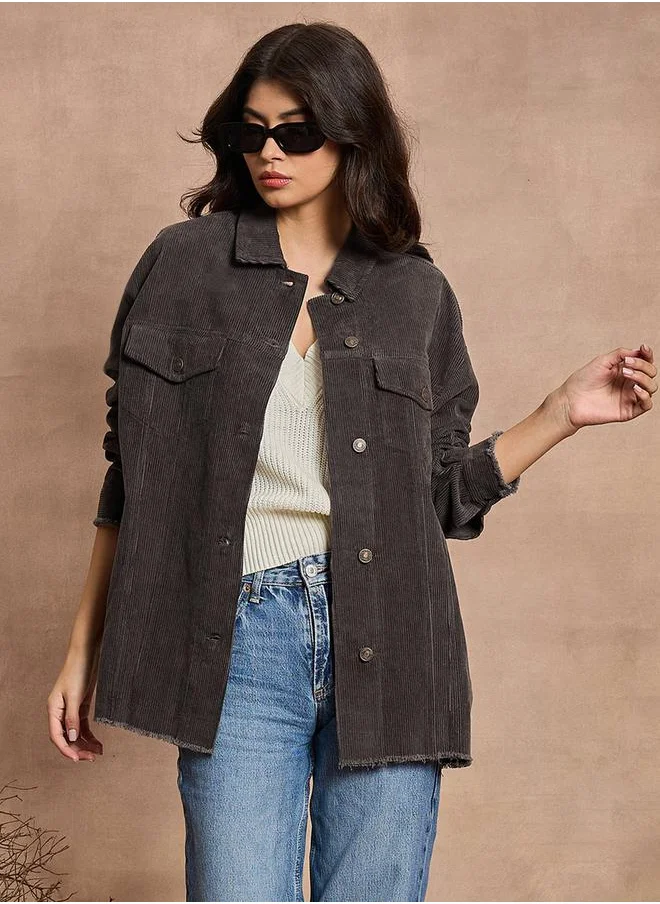 ساسافراس Corduroy Pocket Details Oversized Shacket by Styli