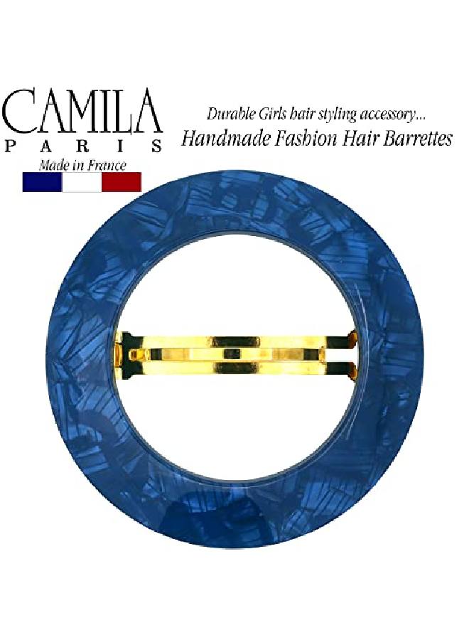 CAMILA Paris Cp3257 French Hair Barrette Clip For Girls Round Handmade Blue Strong Hold Grip Hair Clips For Women No Slip And Durable Styling Girls Hair Accessories Made In France - Image 3