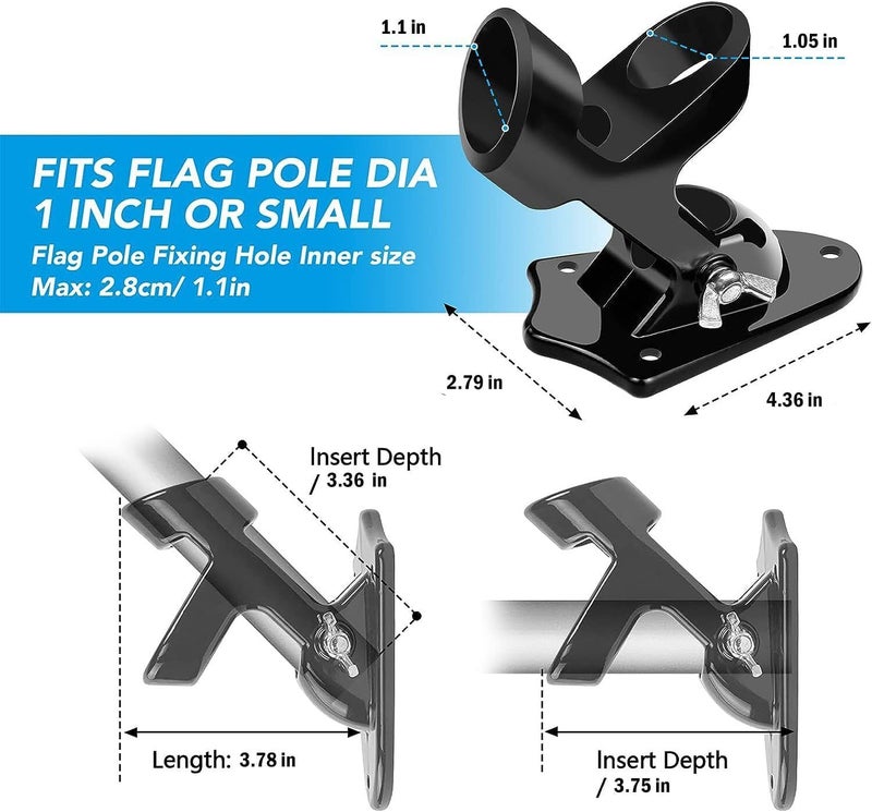 Hoople Flag Pole Holder, Flag Bracket, Two-Position Flag Holder Mounting Bracket for Outside House, Cast Aluminum Flag Pole Mount Rust Free Coated, All Weather Display 1" Inner Diameter - Image 5