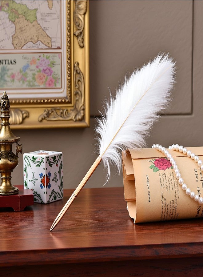 WaigN White Retro Feather Ballpoint Pen, Exquisite Siganture Pen, Refillable Ballpoint Pen, Wedding Office Business Gift Pens for Signing Artwork Journal Writing Ballpoint Pens and Refills, Ballpoint Pens - Image 2