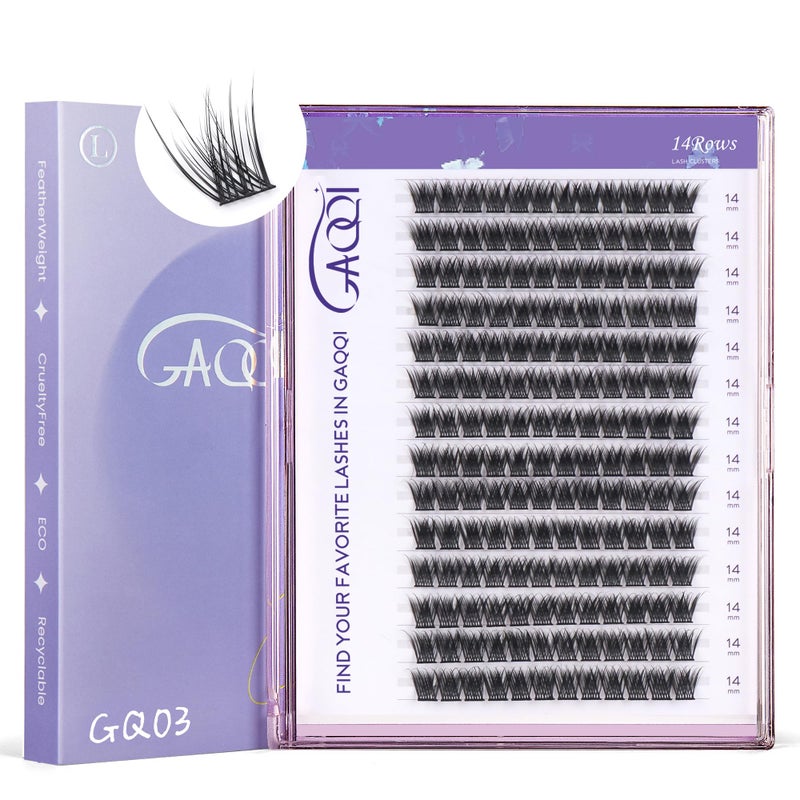 GAQQI Lash Clusters, GQ03 False Eyelashes DIY Lash Extensions C Curl 168PCS Cluster Lashes 14MM, Wispy and Natural Lash Wisps (GQ03,14mm,C Curl) - Image 1