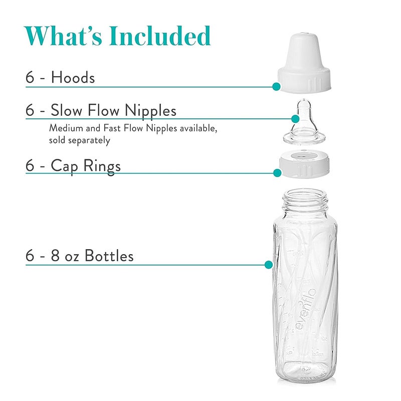 evenflo Feeding Classic Glass Bottle, Twist Bottles, 8 Oz, 2-Pack of 6 Bottles - Image 3