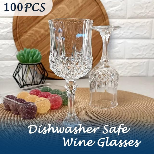 LEYIQU Plastic Wine Glasses, Plastic Goblets Vintage Style Cordial Unbreakable Drinking Glasses, Reusable Drinkware for Wedding Reception, Grand Event Party Supplies (100, Transparent) - Image 2