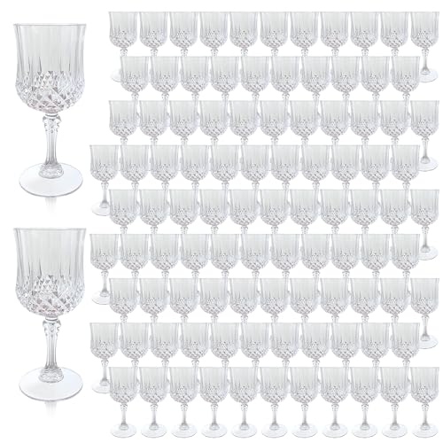 LEYIQU Plastic Wine Glasses, Plastic Goblets Vintage Style Cordial Unbreakable Drinking Glasses, Reusable Drinkware for Wedding Reception, Grand Event Party Supplies (100, Transparent) - Image 1