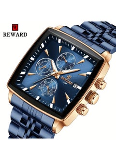 REWARD Men's Watches Blue Rectangle Quartz Wristwatches,Luxury Business Watch Clock Luminous Hands Clock Man  - Image 3