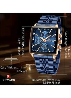 REWARD Men's Watches Blue Rectangle Quartz Wristwatches,Luxury Business Watch Clock Luminous Hands Clock Man  - Image 2