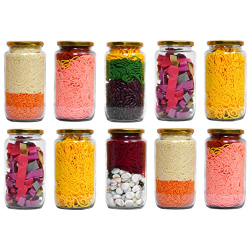 Ash  Roh Ash & Roh® 1000 Gram Glass Jar with Air Tight Gold Lid for Kitchen Dried Masla Storage Jar,Honey Jar,Jar and Container,Spice Masala Jar,Glass,Visible Glass Jar for Kitchen Storage Set of (10) - Image 1