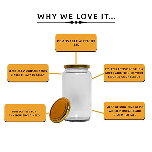 Ash  Roh Ash & Roh® 1000 Gram Glass Jar with Air Tight Gold Lid for Kitchen Dried Masla Storage Jar,Honey Jar,Jar and Container,Spice Masala Jar,Glass,Visible Glass Jar for Kitchen Storage Set of (10) - Image 3