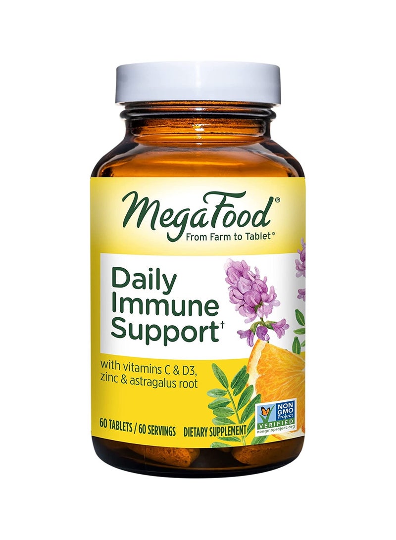 MegaFood Daily Immune Support With Vitamin C, Vitamin D, Zinc, Astragalus Root, and More - Dietary Supplement - 60 Tablets | 60 Servings - Image 1