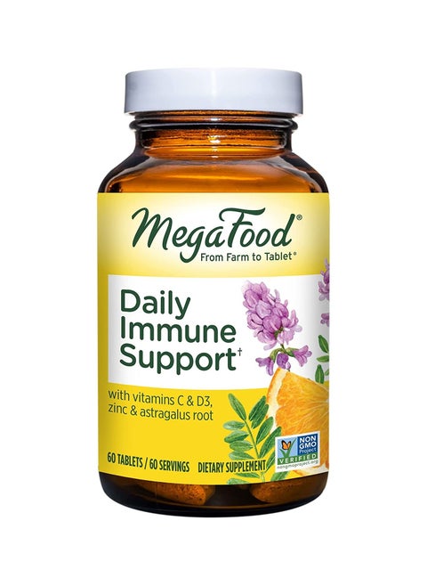 MegaFood Daily Immune Support - Immune Support Supplement With Vitamin C, Vitamin D, Zinc, Astragalus Root, and More - Vitamins for Women & Men - Non-GMO - Made Without 9 Food Allergens - 60 Tabs