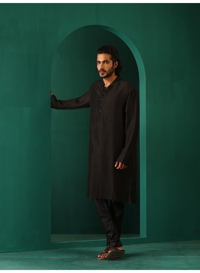 ترو برونز Men's Black Silk Long Kurta - Image 2
