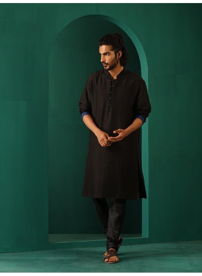 ترو برونز Men's Black Silk Long Kurta - Image 3
