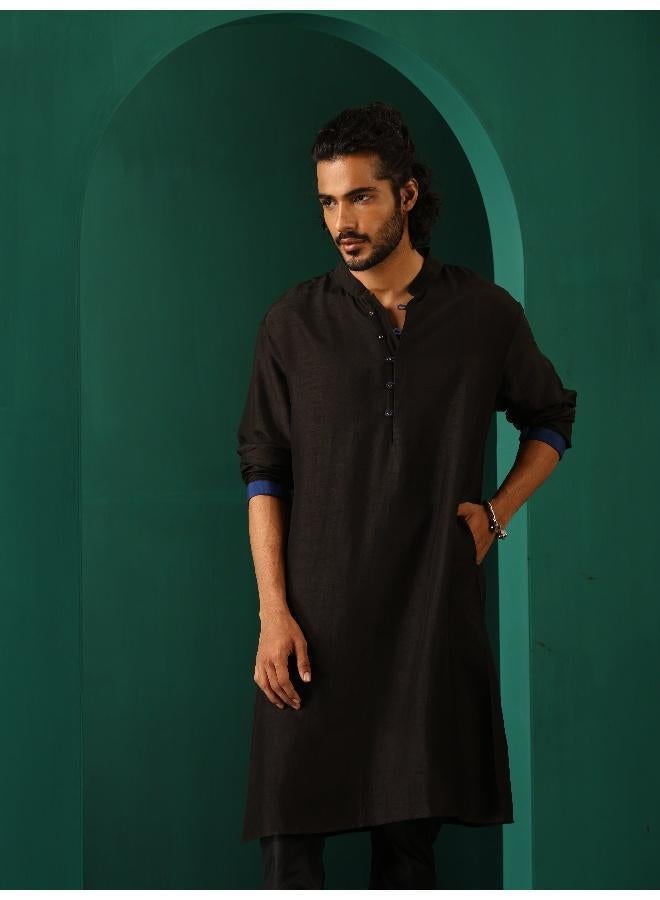 ترو برونز Men's Black Silk Long Kurta - Image 5