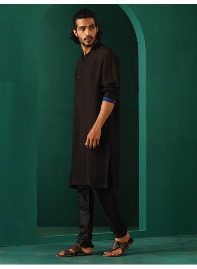 ترو برونز Men's Black Silk Long Kurta - Image 1