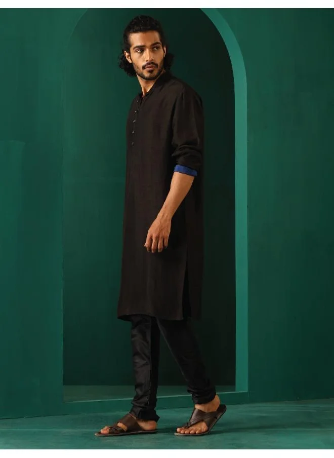 ترو برونز Men's Black Silk Long Kurta