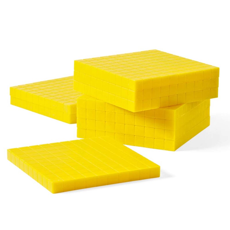 hand2mind Yellow Plastic Base Ten Blocks Flats Set Place Value Blocks Counting Cubes for Kids Math Base Ten Blocks Classroom Set Math Blocks Kindergarten Base 10 Math Manipulatives Set of 10 - Image 3