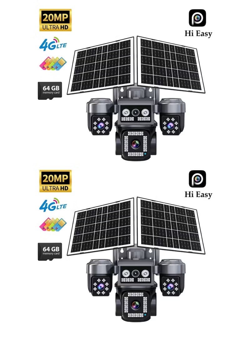 TIGER 2 Pcs 20MP 8K Ultra HD 4-Lens 360° Solar Security Camera | Outdoor WiFi & 4G LTE CCTV Camera With Full-Color Night Vision, PIR + AI Human Detection, 2-Way Audio & Motion Alerts | Waterproof Wireless PTZ Home Surveillance Camera with 64GB SD Card | Smart Solar-Powered CCTV for Home, Office & Farm Security - Image 1
