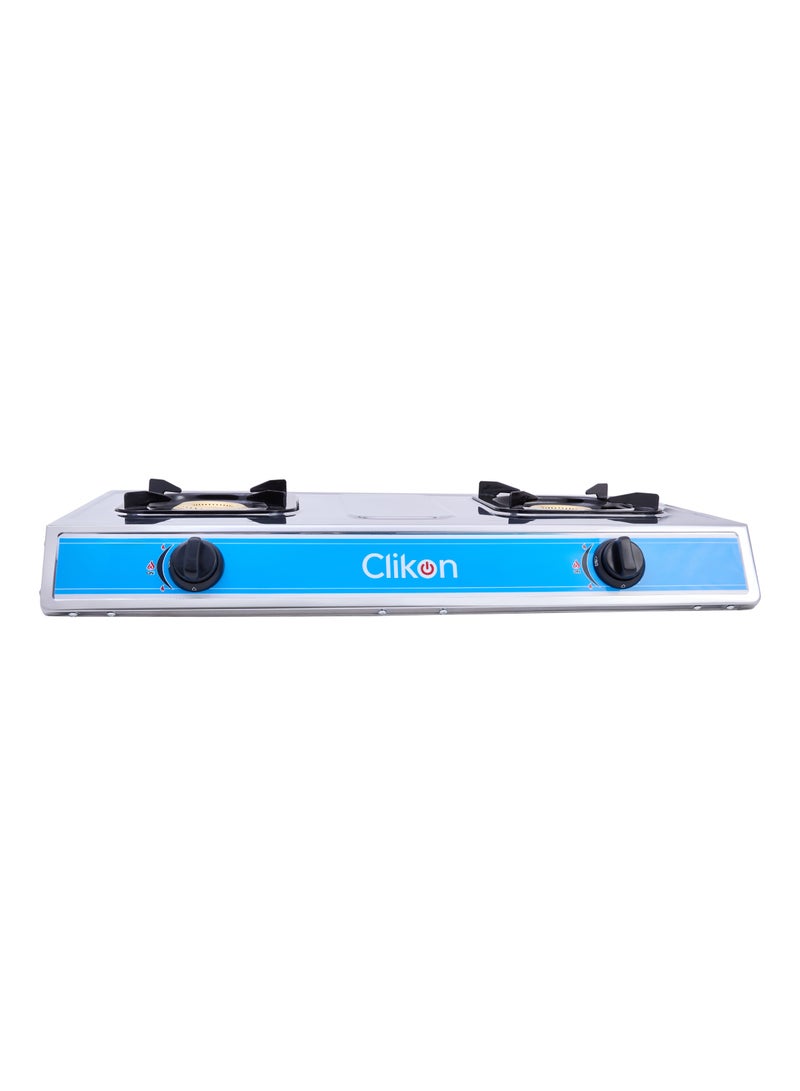 Clikon Double Burner Gas Stove 2 Burner Stainless Steel Gas Stove Cooktop CK2141 Blue/Silver - Image 2