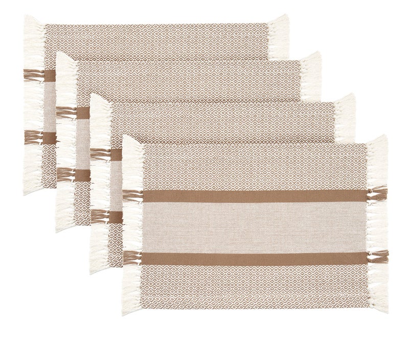 Sticky Toffee Sticky Toffee Cotton Placemats Set of 4  Tan Woven 14x19 in Table Mats for Kitchen or Dining Table Boho Style Washable Cloth Placemats 