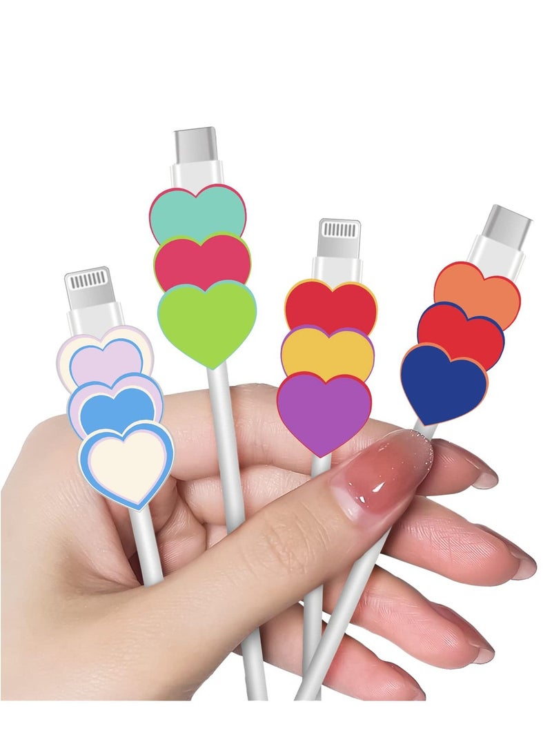 Y&D Cable Protector for iPhone Type-c Charger LOVE Hearts Pattern 4 PCS Set Women Girls Kids TeenCable ChomperPhone Charger Saver - Image 1