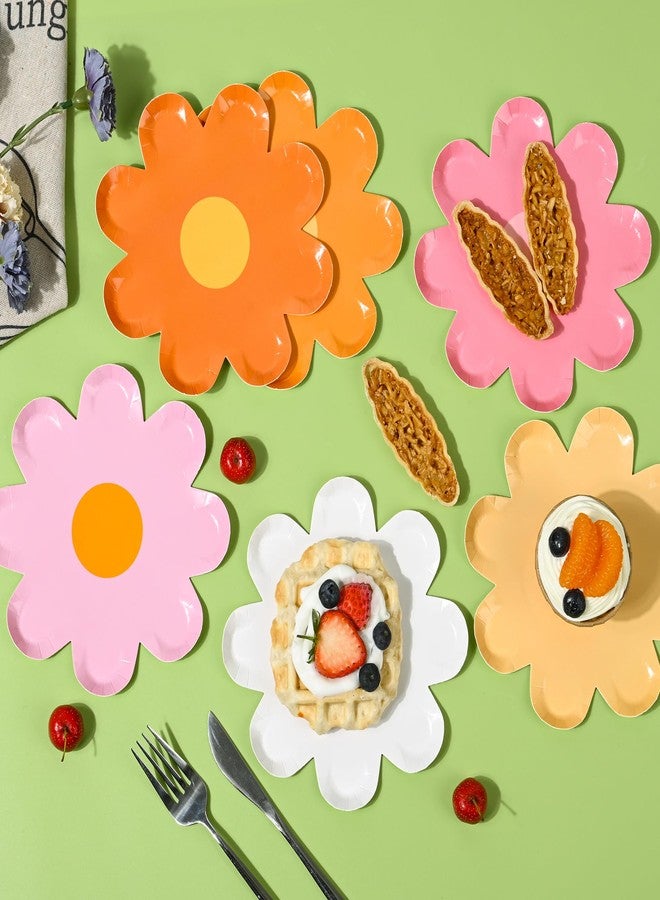 AimFun 36 Pcs Daisy Paper Plates Disposable Groovy Party Plates 7inch Flower Shaped Dessert Plates for Spring Birthday Baby Shower Wedding Bridal Party Decor Supplies - Image 3
