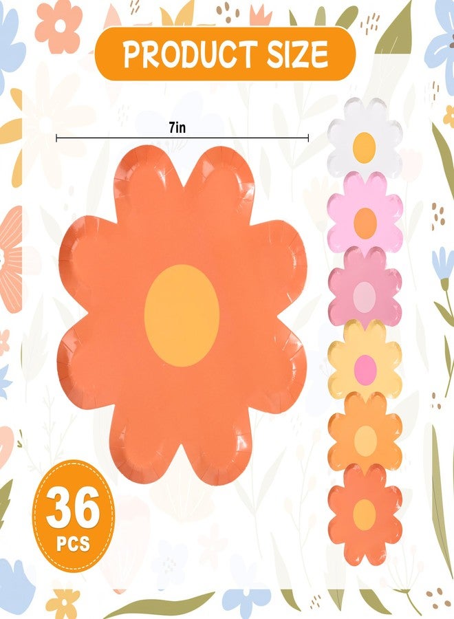 AimFun 36 Pcs Daisy Paper Plates Disposable Groovy Party Plates 7inch Flower Shaped Dessert Plates for Spring Birthday Baby Shower Wedding Bridal Party Decor Supplies - Image 2