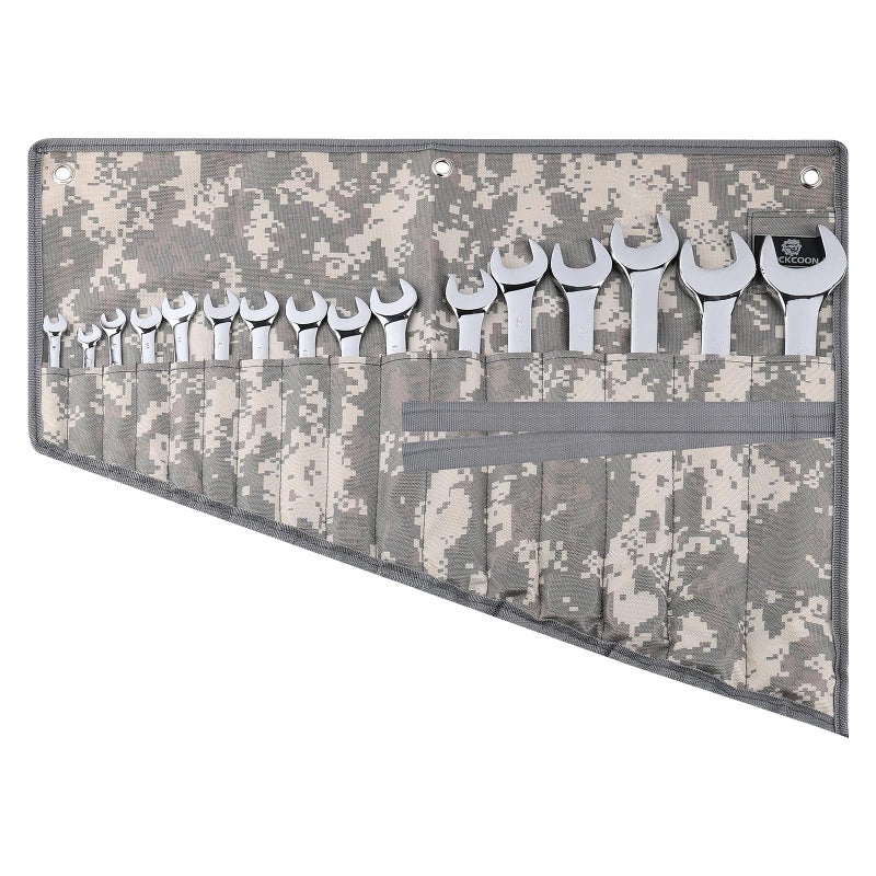 ROCKCOON 16 Pocket Wrench Roll Organizer, Rolled Tool Pouch Bag with Water Proof Oxford Cloth, Light Camouflage - Image 1