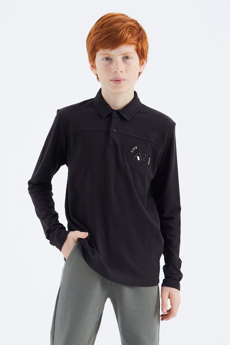 Tommy Life Black Polo Neck Boy T-Shirt - 11172 - Image 3