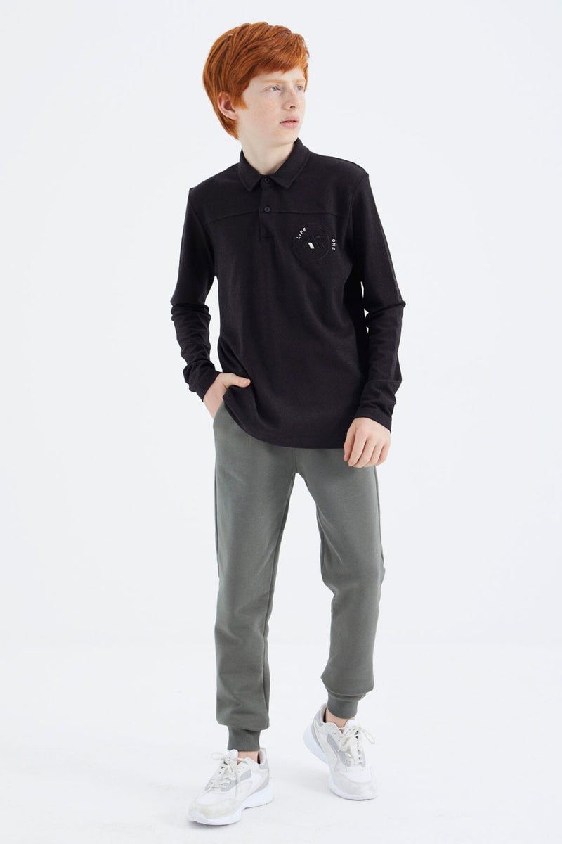 Tommy Life Black Polo Neck Boy T-Shirt - 11172 - Image 4
