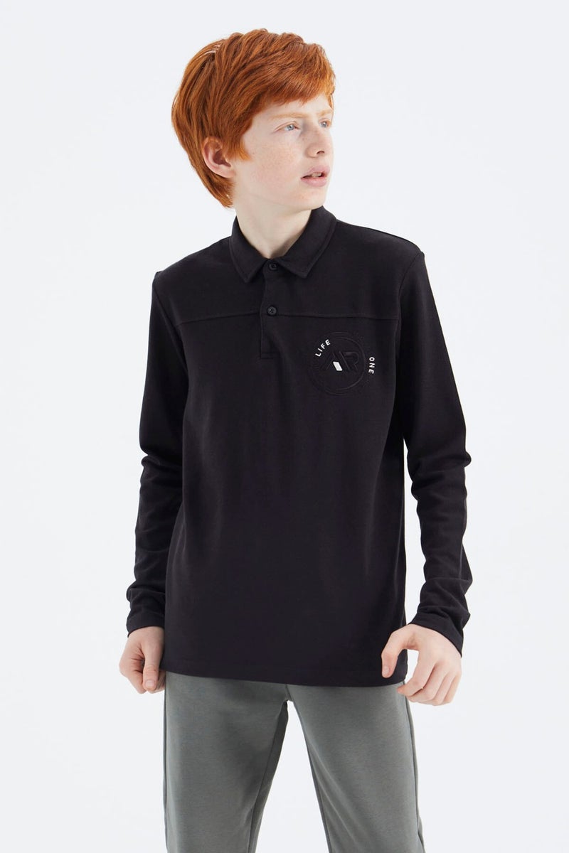 Tommy Life Black Polo Neck Boy T-Shirt - 11172 - Image 2