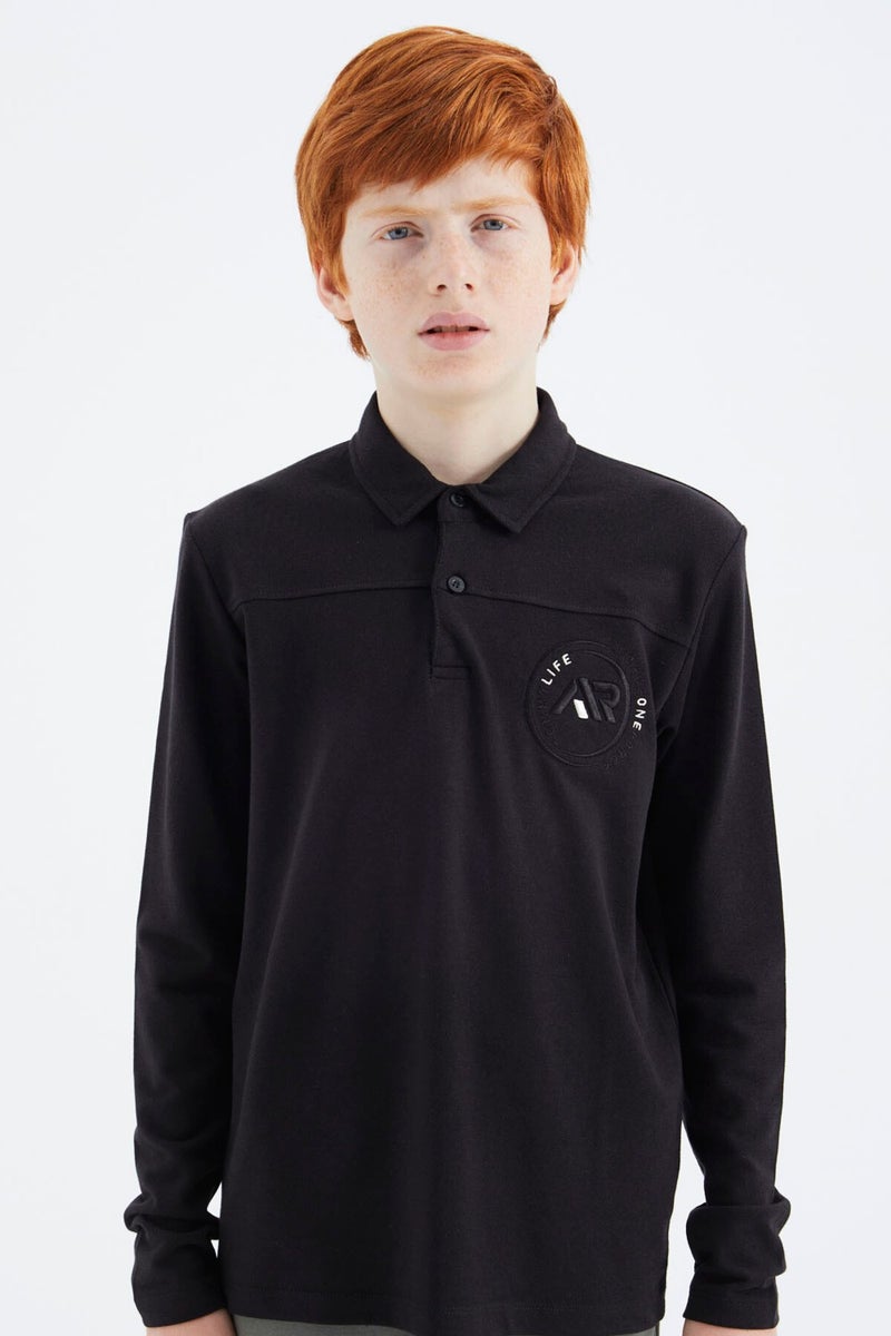 Tommy Life Black Polo Neck Boy T-Shirt - 11172 - Image 5