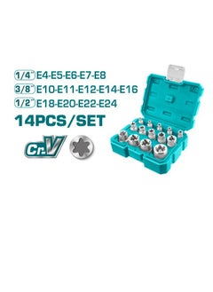 توتال Total طقم مقبس نجمي 14 قطعة من النوع E - THKTETS0114| 5 قطع 1/4" 5 قطع 3/8" 4 قطع 1/2" مقابس | Cr-V ممتاز للميكانيكيين المحترفين وعشاق الأعمال اليدوية  - Image 1