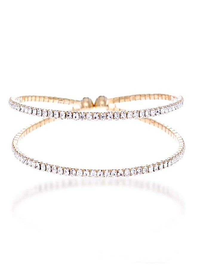 NTLX Crystal Bracelet for Women - Rhinestone Bangle Bracelet - Gold Plated - Flexible & Adjustable - Two Row - Bridal, Wedding, Prom, Party, Pageant, Evening, Casual, Bracelet - with Gift Box - Image 1