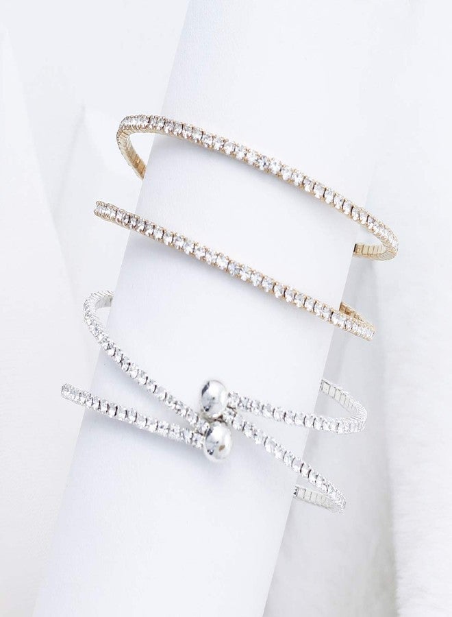 NTLX Crystal Bracelet for Women - Rhinestone Bangle Bracelet - Gold Plated - Flexible & Adjustable - Two Row - Bridal, Wedding, Prom, Party, Pageant, Evening, Casual, Bracelet - with Gift Box - Image 4