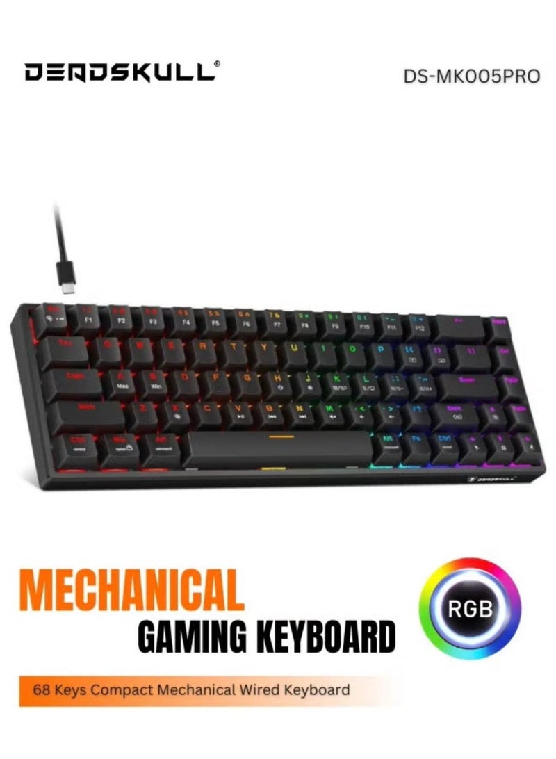 دايد سكل كيبورد ألعاب ميكانيكي MK005 PRO – 68 مفتاح بإضاءة RGB، سلكي USB-C، تقنية Anti-Ghosting، تخطيط عربي وإنجليزي، تصميم نحيف ومدمج، متوافق مع Windows وMac وLinux - Image 1