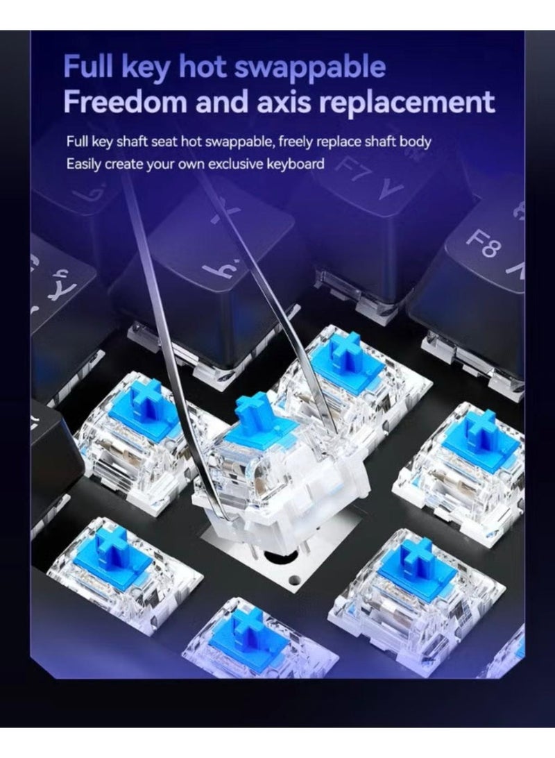 دايد سكل كيبورد ألعاب ميكانيكي MK005 PRO – 68 مفتاح بإضاءة RGB، سلكي USB-C، تقنية Anti-Ghosting، تخطيط عربي وإنجليزي، تصميم نحيف ومدمج، متوافق مع Windows وMac وLinux - Image 4