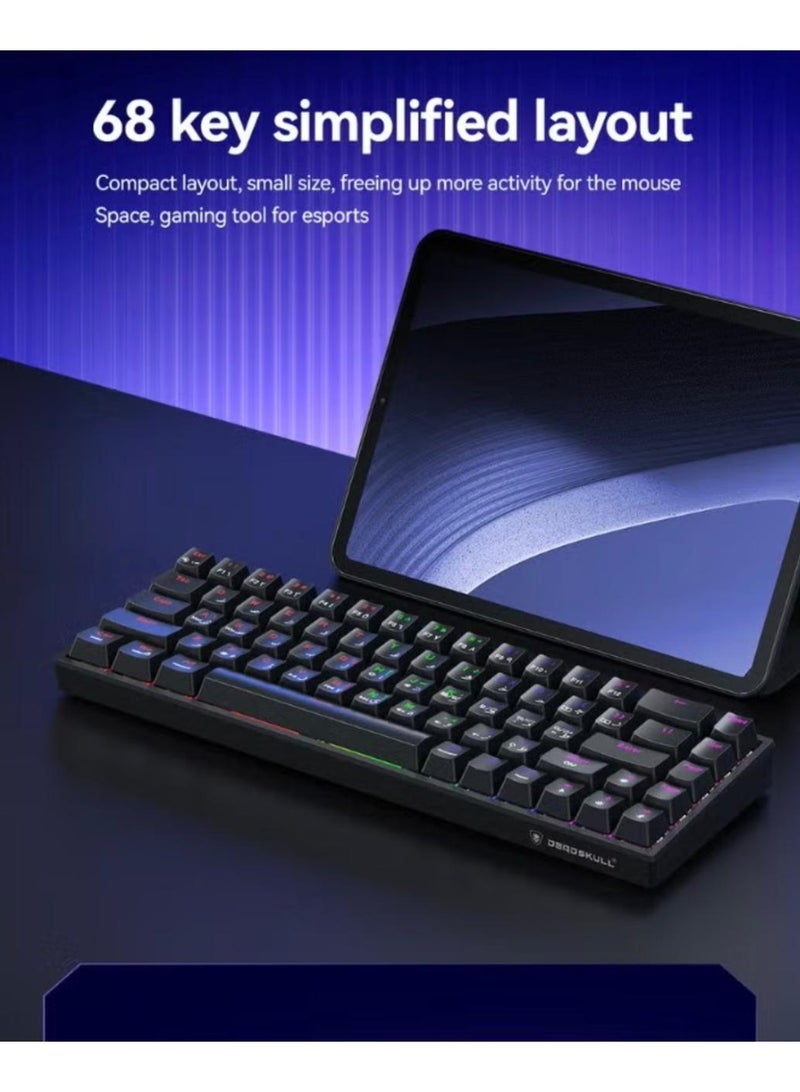 دايد سكل كيبورد ألعاب ميكانيكي MK005 PRO – 68 مفتاح بإضاءة RGB، سلكي USB-C، تقنية Anti-Ghosting، تخطيط عربي وإنجليزي، تصميم نحيف ومدمج، متوافق مع Windows وMac وLinux - Image 5