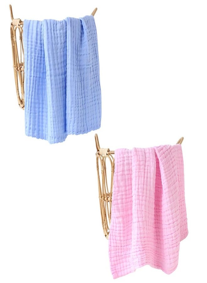 JUST GOODS Organic 100% Cotton Muslin Baby Bath Towel - Super Absorbent, Extra Soft, Eco-Friendly, Multi-Use for Newborns, Infants, Kids Boys & Girls | Combo Pack of 2, Blue + Pink Towel - Image 1