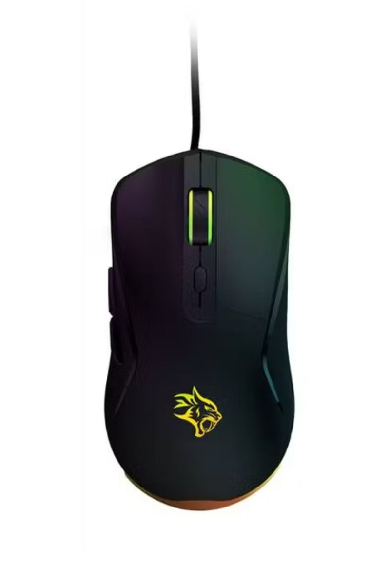 بورودو ماوس ألعاب سلكي مع إضاءة RGB، 7200 نقطة في البوصة، 3 ملايين نقرة، عمر افتراضي للمفتاح، 6 أزرار قابلة للبرمجة، كابل مضفر بطول 1.5 متر، معدل استطلاع 125 هرتز، شريحة 725F فورية - أسود - Image 1