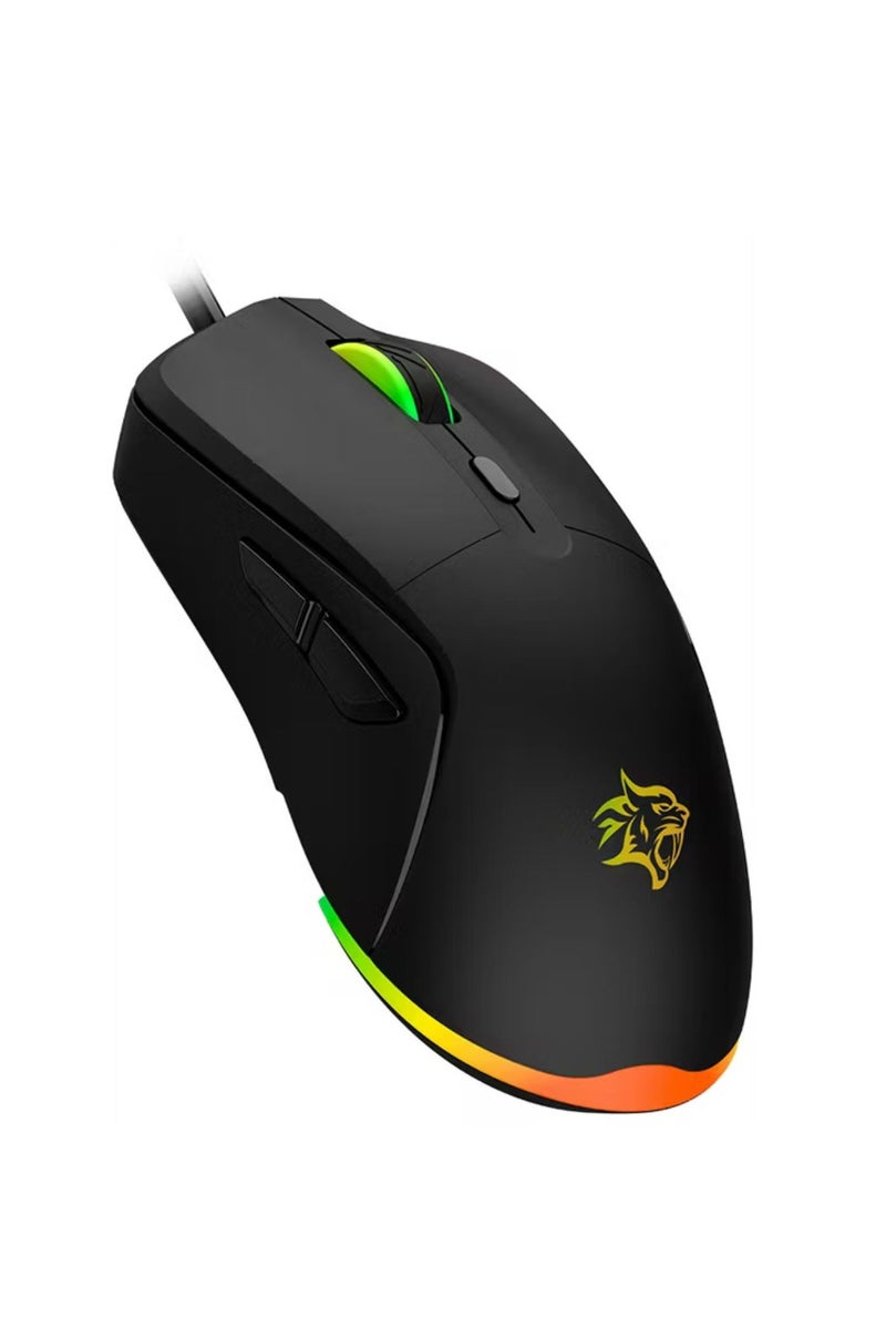 بورودو ماوس ألعاب سلكي مع إضاءة RGB، 7200 نقطة في البوصة، 3 ملايين نقرة، عمر افتراضي للمفتاح، 6 أزرار قابلة للبرمجة، كابل مضفر بطول 1.5 متر، معدل استطلاع 125 هرتز، شريحة 725F فورية - أسود - Image 2