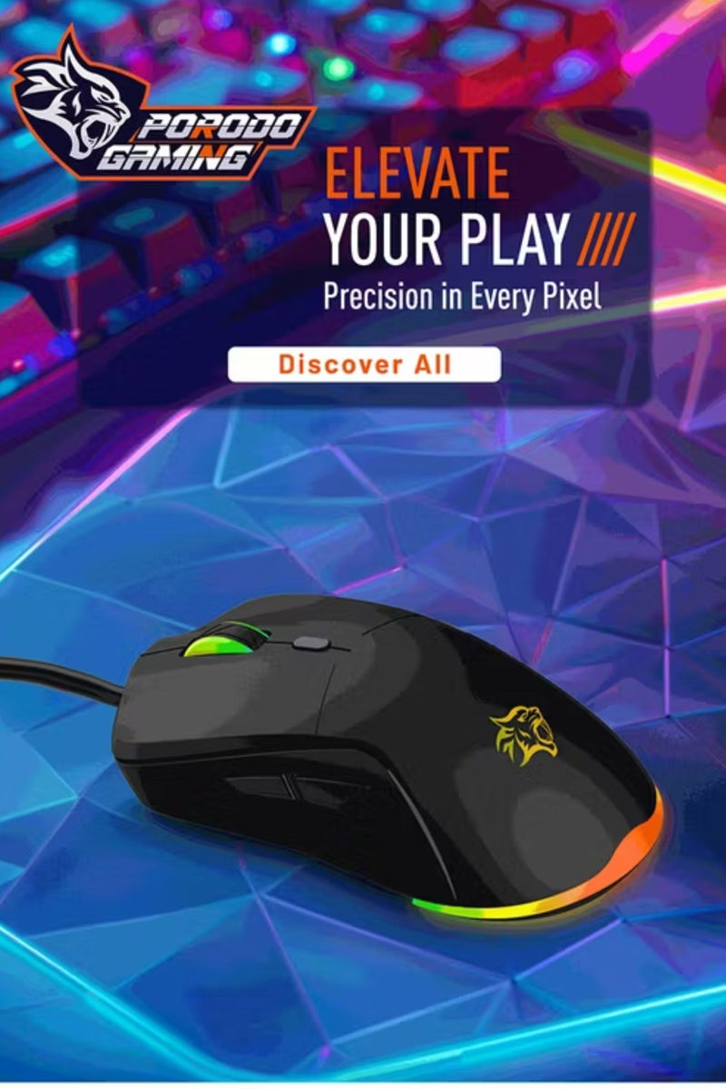 بورودو ماوس ألعاب سلكي مع إضاءة RGB، 7200 نقطة في البوصة، 3 ملايين نقرة، عمر افتراضي للمفتاح، 6 أزرار قابلة للبرمجة، كابل مضفر بطول 1.5 متر، معدل استطلاع 125 هرتز، شريحة 725F فورية - أسود - Image 4